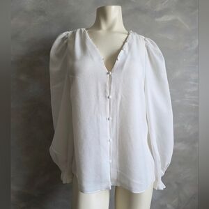 Ted Baker London JAYAA Rouleaux Button Front Balloon Sleeve White Top Sz 3 Women
